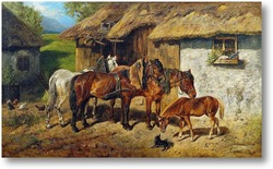 Картина Конфекционированные лошади в конюшне