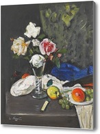 Картина Натюрморт с фруктами и розами в бокале