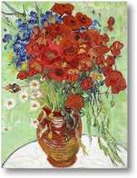 Картина Натюрморт, ваза с ромашками и маками