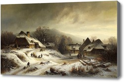 Картина Заснеженный пейзаж деревни