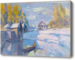 Картина Зимний пейзаж с лодкой