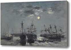 Картина Застрявшие лодки. лунный свет