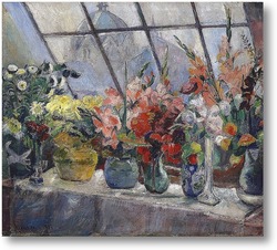 Картина Натюрморт с цветами у окна студии, 1917