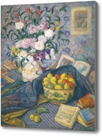Картина Ваза, фрукты, книги