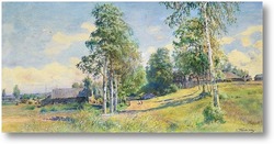 Картина Русская деревня весной