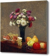 Картина Астры и фрукты на столе