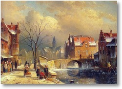 Картина Улица и городской канал зимой