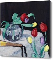 Картина Натюрморт с тюльпанами на чёрном фоне 