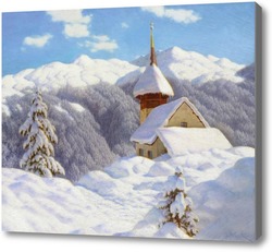 Картина Зимний пейзаж с церковью