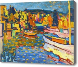 Картина Осенний пейзаж с лодками