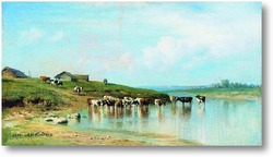 Картина Полдень.Коровы в воде