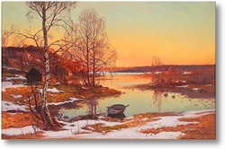 Картина Поздний зимний пейзаж на закате.