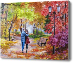 Картина Осенний парк, скамейка, двое.