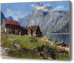 Картина Норвежский фьорд с козами