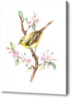Картина Птица весенняя на ветке акварель