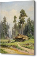 Картина Дом на лесной поляне