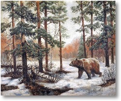 Картина Зимний пейзаж с медведем