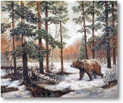 Картина Зимний пейзаж с медведем