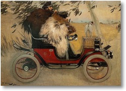 Картина Рамон Касас и Пере Ромеу в автомобиле 