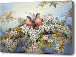 Картина Птенцы среди цветущей яблони