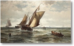 Купить картину Рыбацкие лодки в бурном море