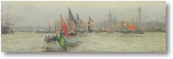 Картина Река,шествие короля Георга, 1919