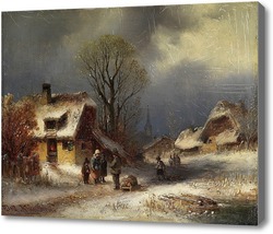 Картина Сцена Зимней деревни
