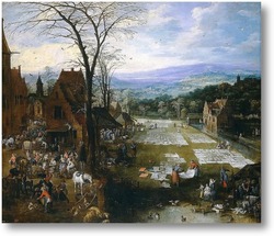 Картина Беление холстов близ рынка во Фландрии