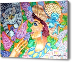 Картина Сиреневый кот, Оранжевая дама