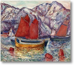 Купить картину Пейзаж Фьорда с парусными лодками