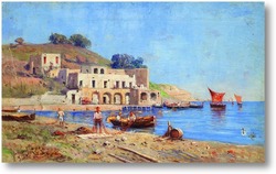 Картина Марина-и-Искья с рыбаками на берегу