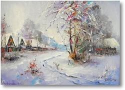 Картина зима. деревня