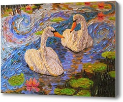 Купить картину Лебеди на пруду