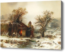Картина Зимний пейзаж с кузницей