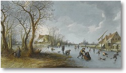 Картина Зимний пейзаж с фигурами на льду