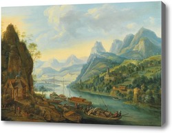 Картина Речной пейзаж с горами