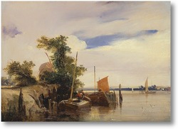 Картина Баржи на реке