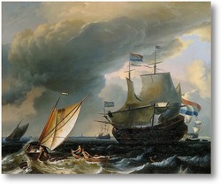 Купить картину Голландские корабли в шторм близ Амстердама