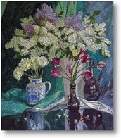 Картина Натюрморт с сиренью и тюльпанами 