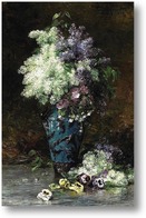 Картина Натюрморт сирень, анютины глазки и других цветов в фарфоровой вазе  