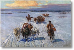 Картина Крестьяне на тройке зимой