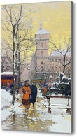 Картина Площадь Шатле под снегом и консьерж