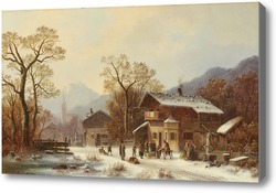 Картина Горная деревня зимой