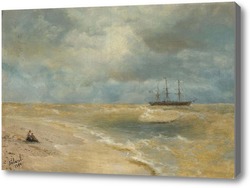 Картина Морской пейзаж с парусником. 1899
