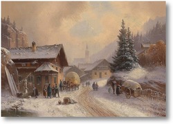 Картина Деревенская улица зимой