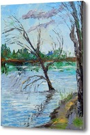 Картина Одинокое дерево на реке