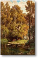 Картина Сцена в лесу с оленями