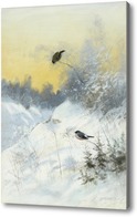 Картина Снегири в зимнем пейзаже