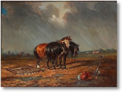 Картина Лошади на поле.