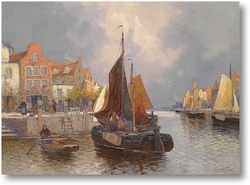Картина Голландский вид на гавань